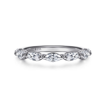 14K White Gold Prong Setting Marquise Shape Diamond Anniversary Band