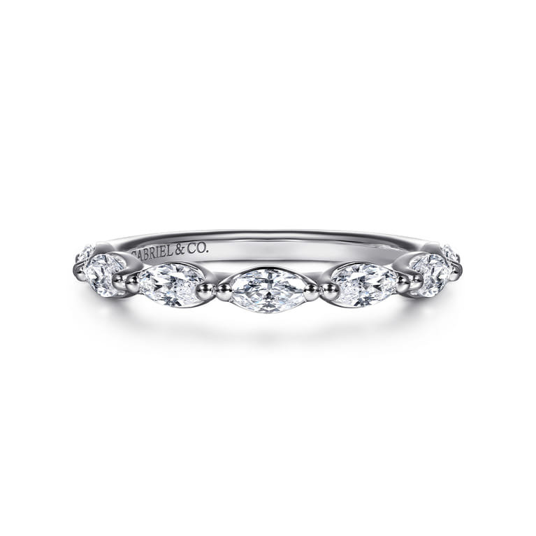 Straight Wedding Ring in 14k White Gold with Marquise Natural Diamond at Gabriel & Co. - Shot 1