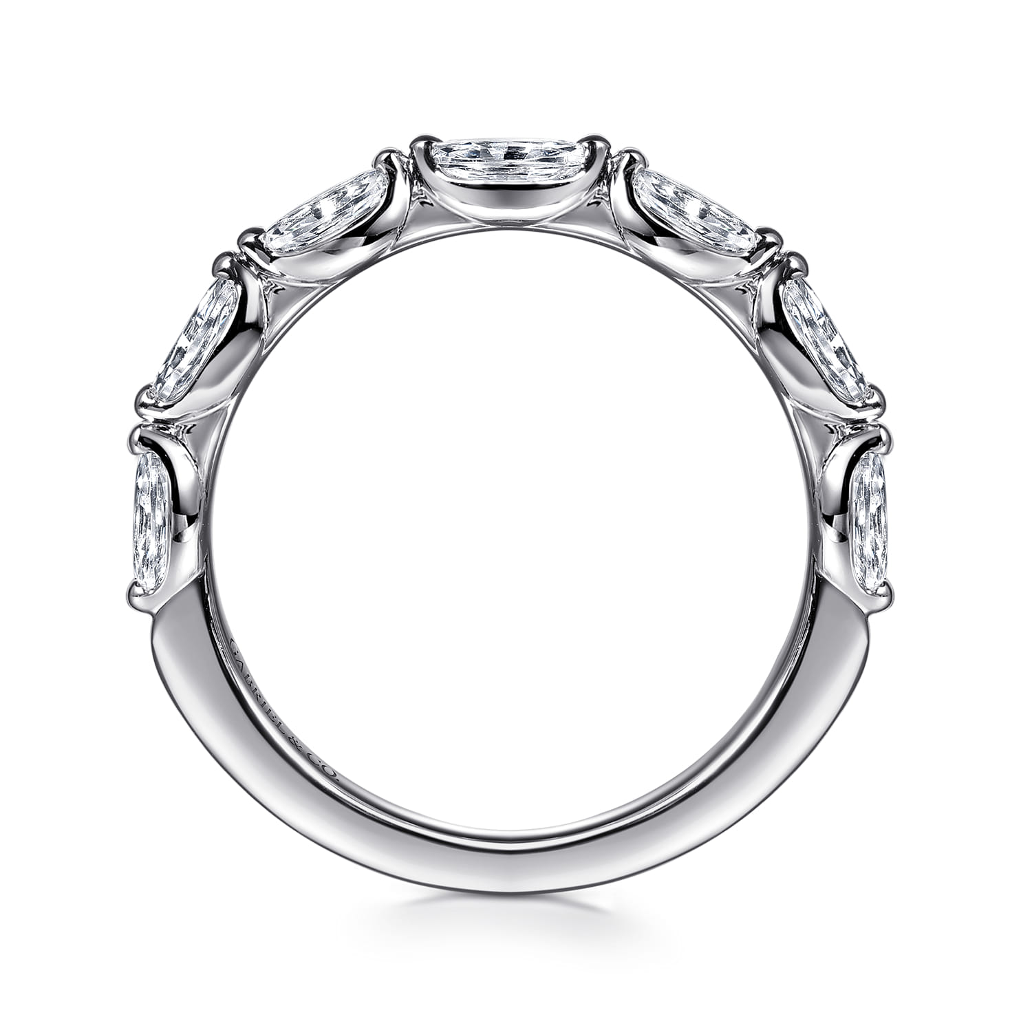Straight Wedding Ring in 14k White Gold with Marquise Natural Diamond at Gabriel & Co. - Shot 2