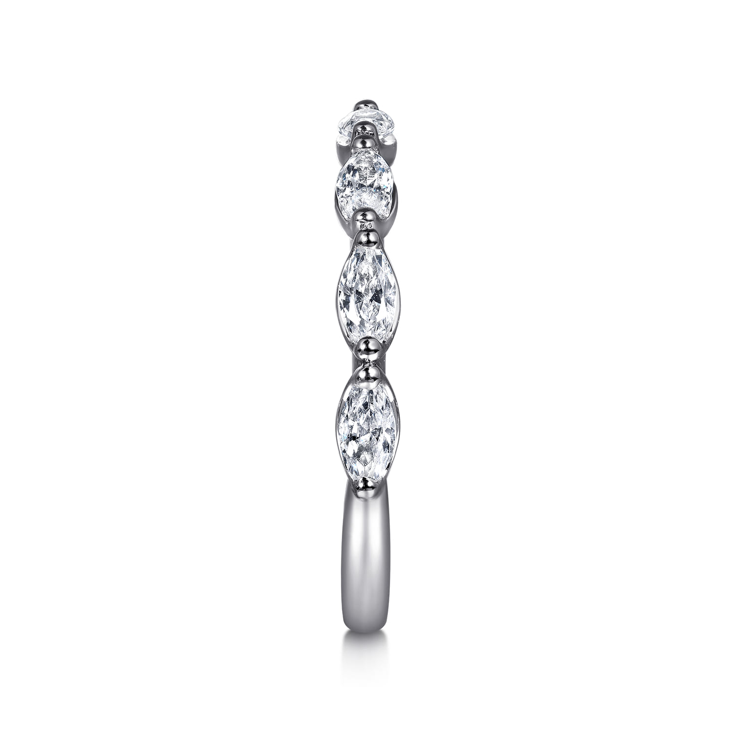 Straight Wedding Ring in 14k White Gold with Marquise Natural Diamond at Gabriel & Co. - Shot 4