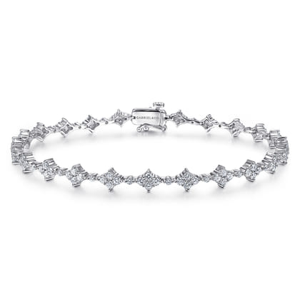 14K White Gold Quatrefoil Diamond Tennis Bracelet