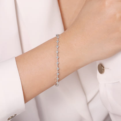 14K White Gold Quatrefoil Diamond Tennis Bracelet