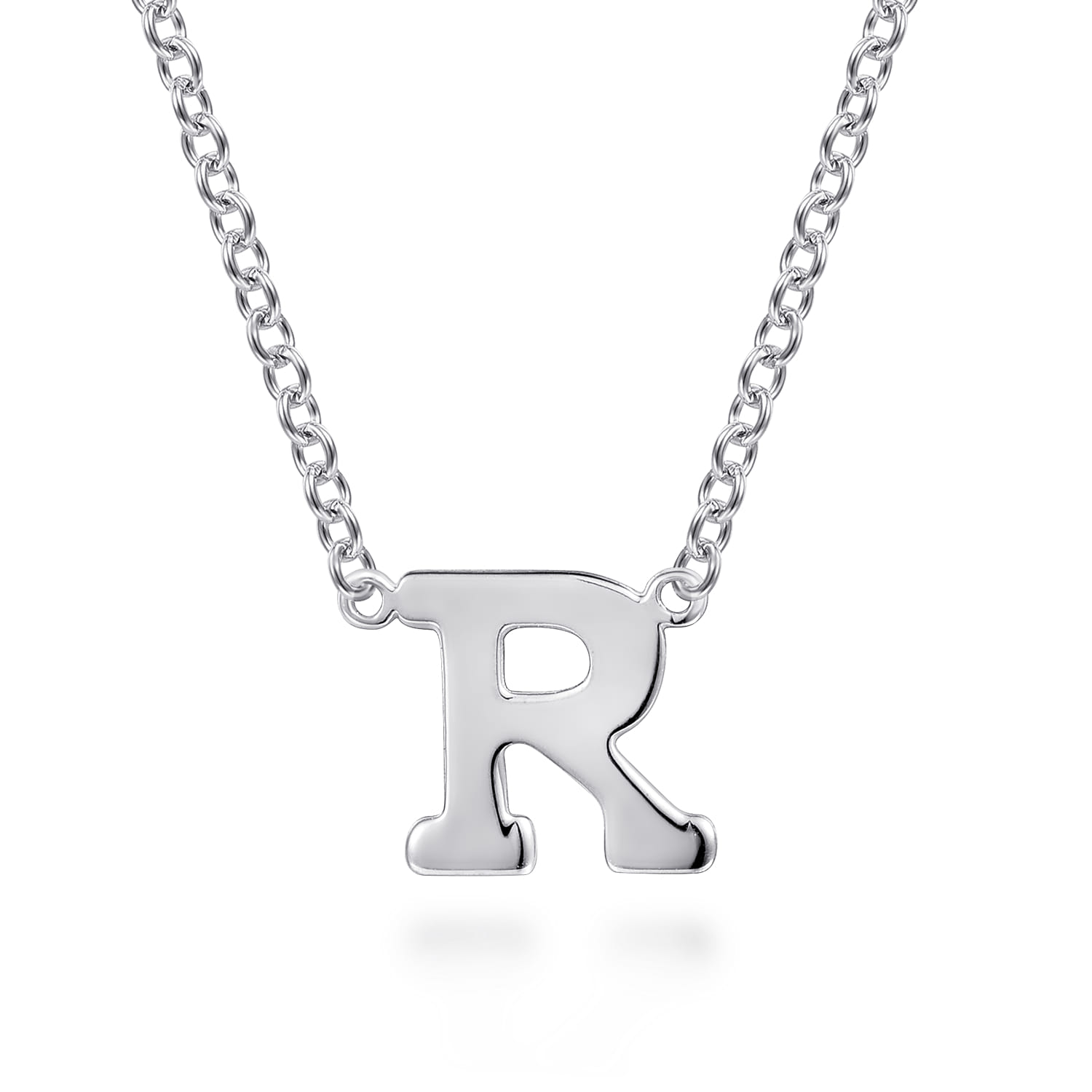 14K White Gold R Initial Necklace - Shot 1