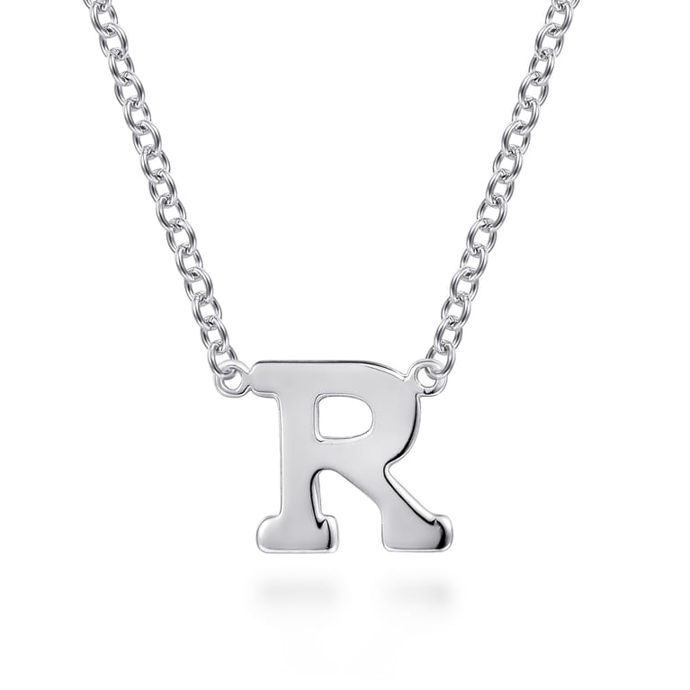 14K White Gold R Initial Necklace - Shot 1
