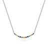 14K White Gold Rainbow Color Stone Curved Bar Necklace