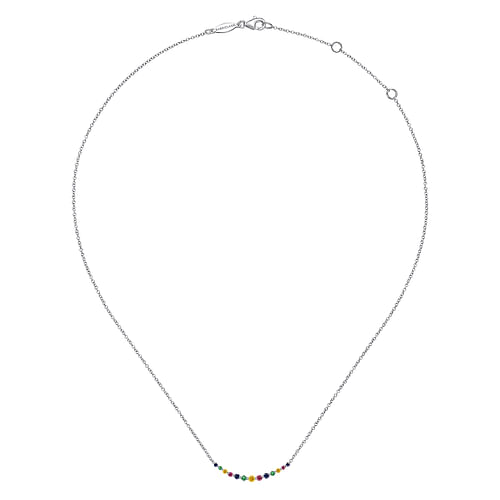 14K White Gold Rainbow Color Stone Curved Bar Necklace - Shot 2