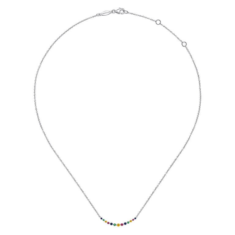14K White Gold Rainbow Color Stone Curved Bar Necklace - Shot 2