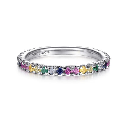 14K White Gold Rainbow Color Stone Stackable Ring