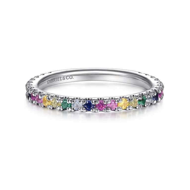 14K White Gold Rainbow Color Stone Stackable Ring - Shot 1