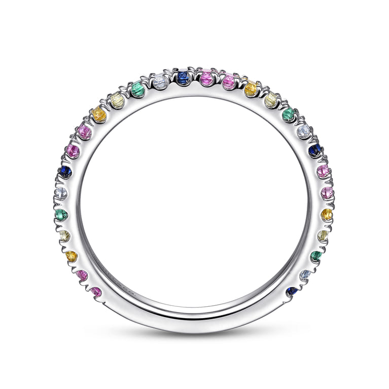 14K White Gold Rainbow Color Stone Stackable Ring - Shot 2
