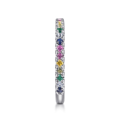 14K White Gold Rainbow Color Stone Stackable Ring