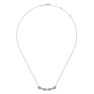 14K White Gold Rectangular Baguette and Diamond Halo Station Necklace