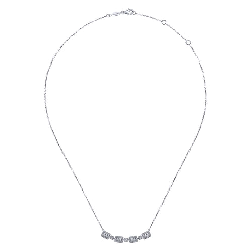 14K White Gold Rectangular Baguette and Diamond Halo Station Necklace - 0.95 ct - Shot 2