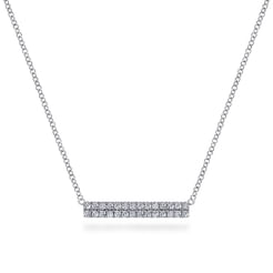 14K White Gold Rectangular Diamond Bar Necklace