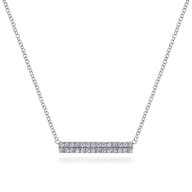 14K White Gold Rectangular Diamond Bar Necklace