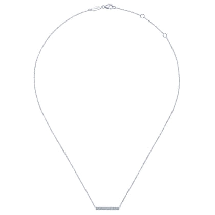14K White Gold Rectangular Diamond Bar Necklace