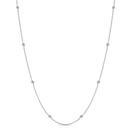 14K White Gold Rhombus and Diamond Station Necklace