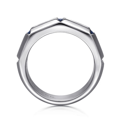 14K White Gold Ring with Princess Cut Sapphire B quality Stations in East West Brush Finish