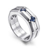 14K White Gold Ring with Princess Cut Sapphire B quality Stations in East West Brush Finish