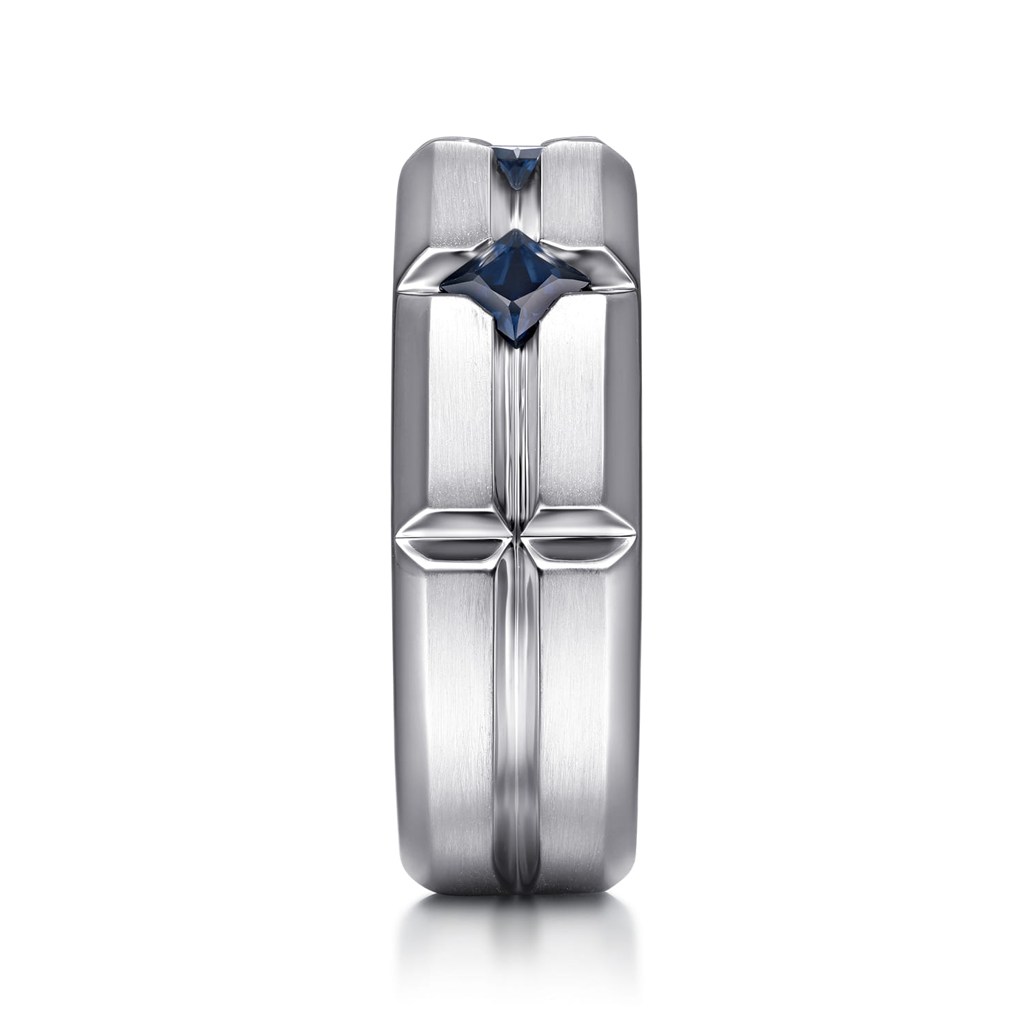 14K White Gold Ring with Princess Cut Sapphire B quality Stations in East West Brush Finish - Shot 4