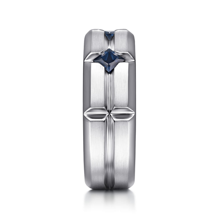 14K White Gold Ring with Princess Cut Sapphire B quality Stations in East West Brush Finish - Shot 4