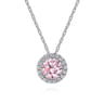 14K White Gold Rose CZ and Diamond Pendant Necklace - 0.07 ct