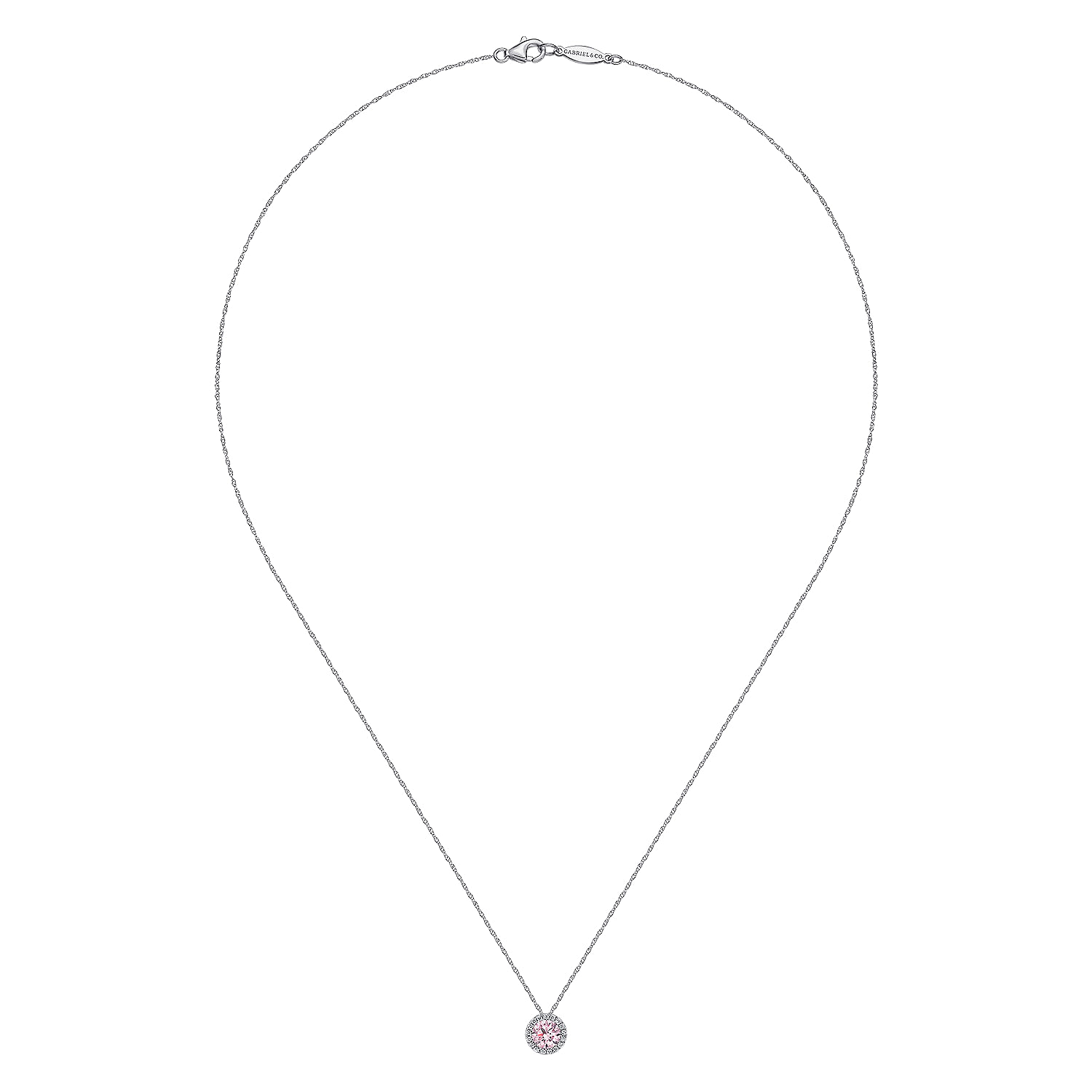 14K White Gold Rose CZ and Diamond Pendant Necklace - 0.07 ct - Shot 2