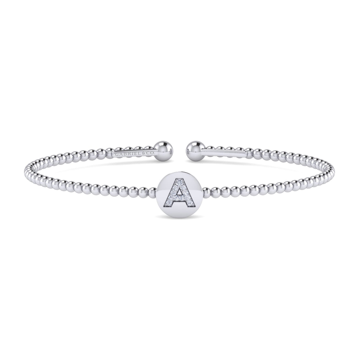 14K White Gold Round A Initial Diamond Bujukan Cuff Bracelet - 0.04 ct - Shot 1