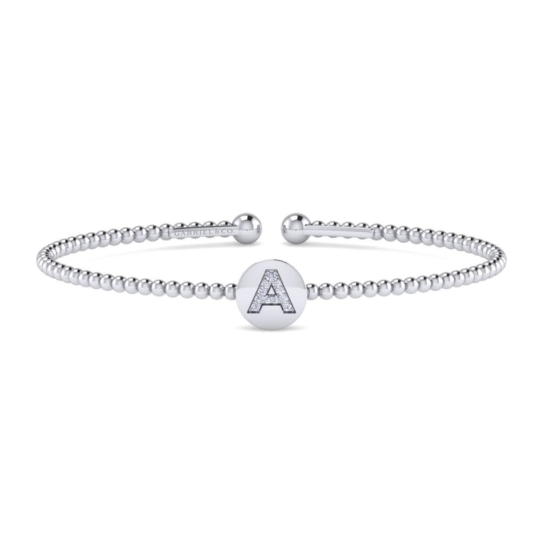14K White Gold Round A Initial Diamond Bujukan Cuff Bracelet - 0.04 ct - Shot 1