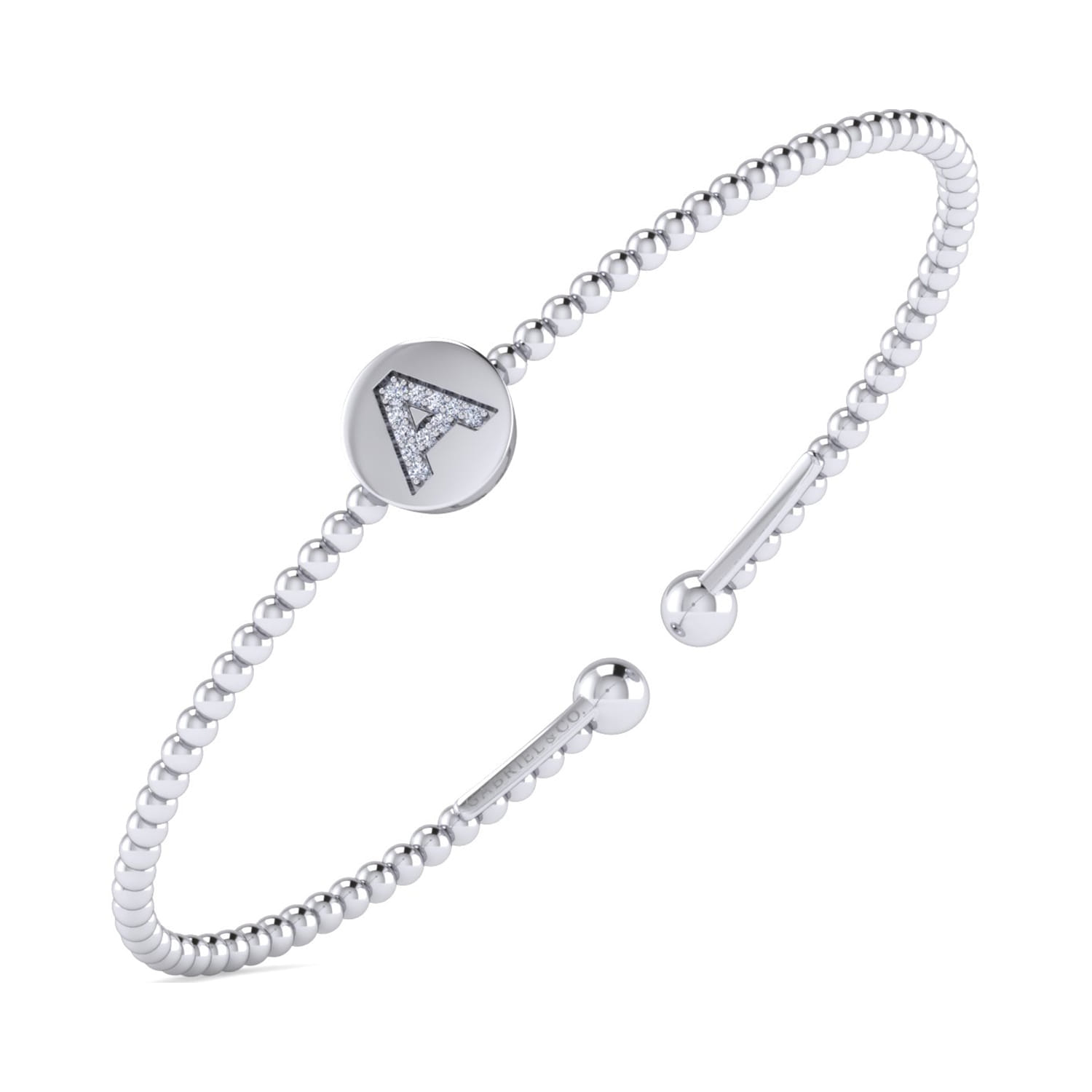 14K White Gold Round A Initial Diamond Bujukan Cuff Bracelet - 0.04 ct - Shot 2