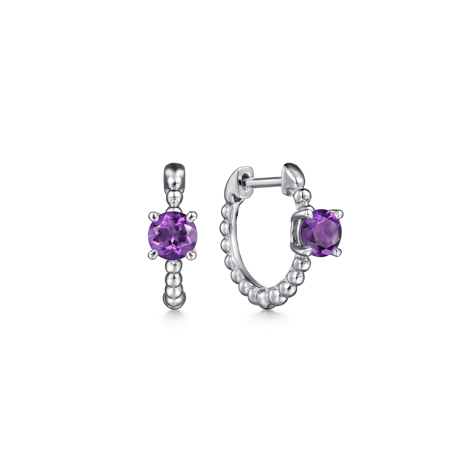 14K White Gold Round Amethyst Bujukan Huggies - Shot 1