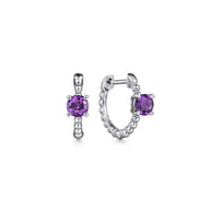 14K White Gold Round Amethyst Bujukan Huggies