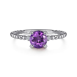 14K White Gold Round Amethyst and Diamond Bujukan Ring