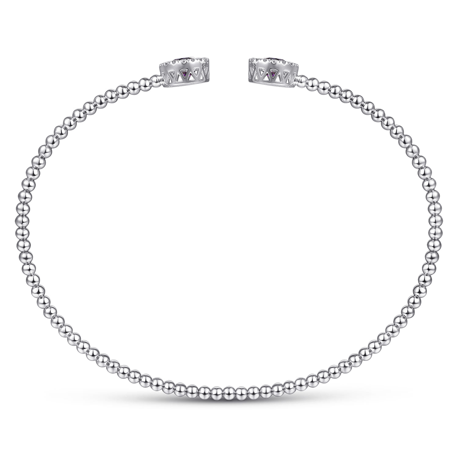 14K White Gold Round Amethyst and Diamond Halo Bujukan Bangle - 0.16 ct - Shot 3