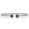 14K White Gold Round Amethyst and Diamond Halo Bujukan Bangle - 0.16 ct