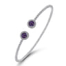14K White Gold Round Amethyst and Diamond Halo Bujukan Bangle - 0.16 ct
