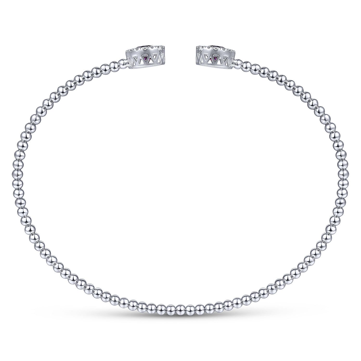14K White Gold Round Amethyst and Diamond Halo Bujukan Bangle