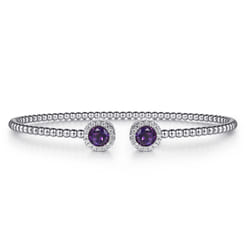 14K White Gold Round Amethyst and Diamond Halo Bujukan Bangle