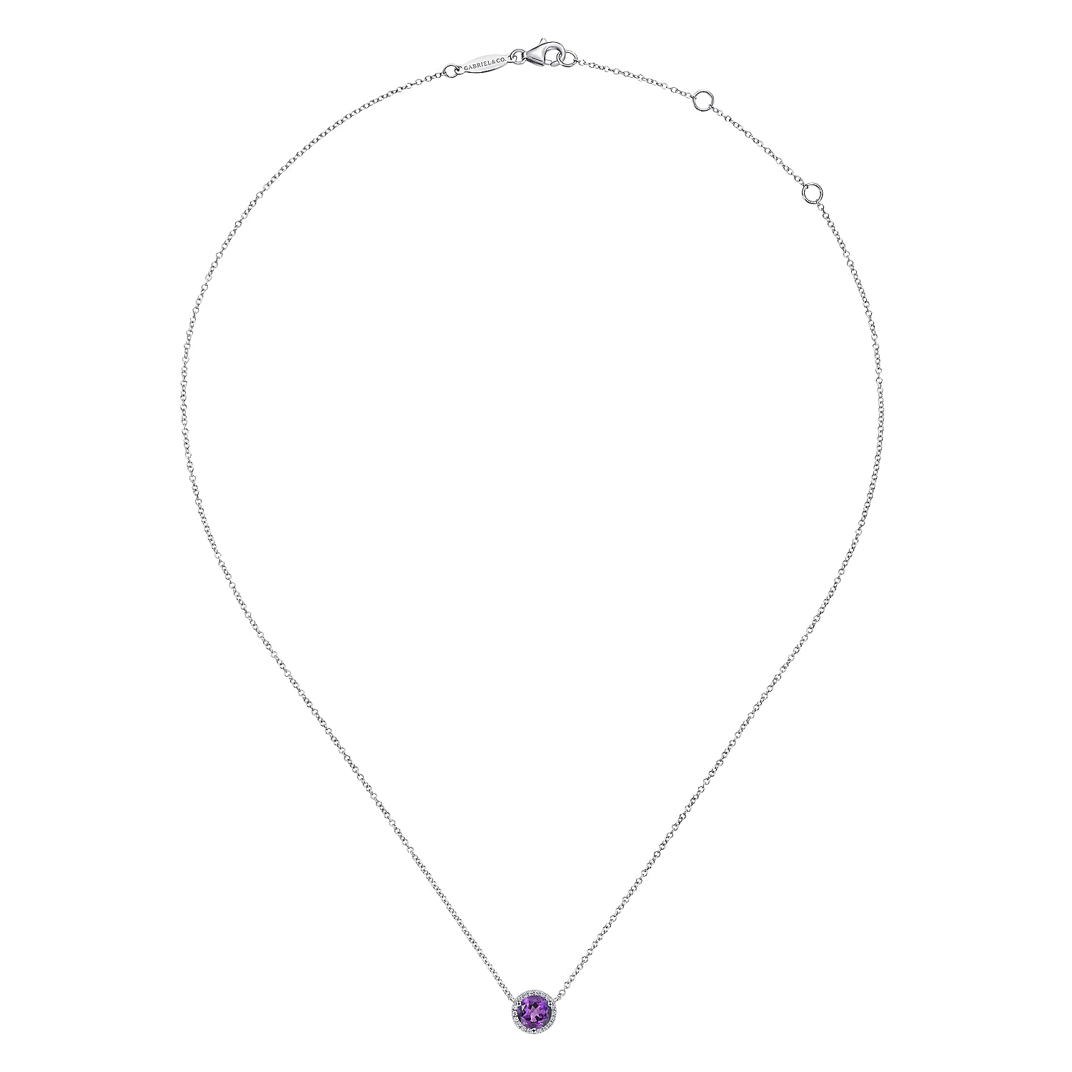 14K White Gold Round Amethyst and Diamond Halo Pendant Necklace - 0.07 ct - Shot 2