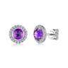 14K White Gold Round Amethyst and Diamond Halo Stud Earrings - 0.3 ct
