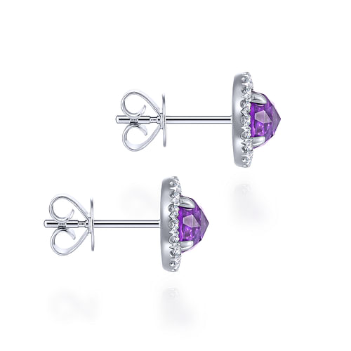 14K White Gold Round Amethyst and Diamond Halo Stud Earrings - 0.3 ct - Shot 3