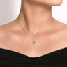 14K White Gold Round Aquamarine and Cushion Diamond Halo Pendant Necklace - 0.16 ct