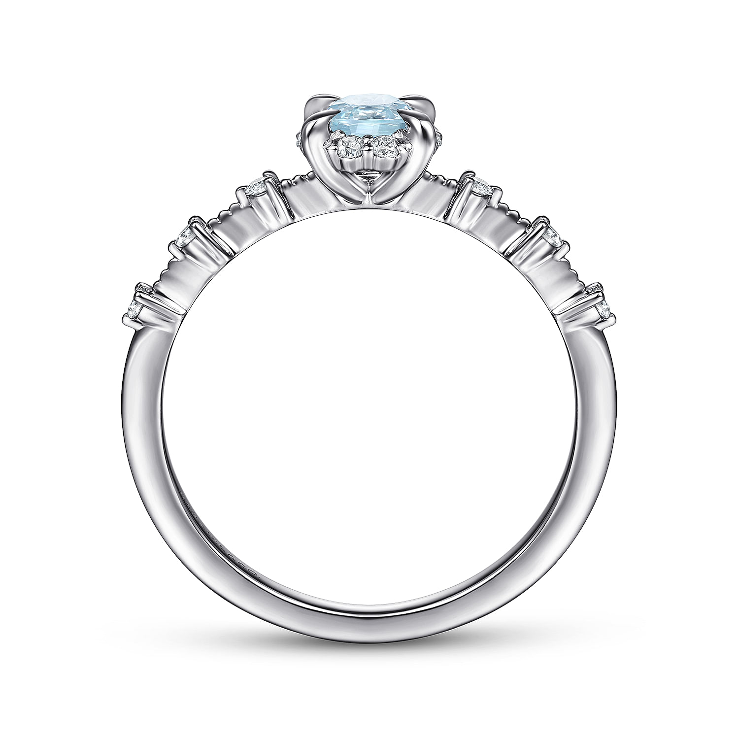 14K White Gold Round Aquamarine and Diamond Halo Ring