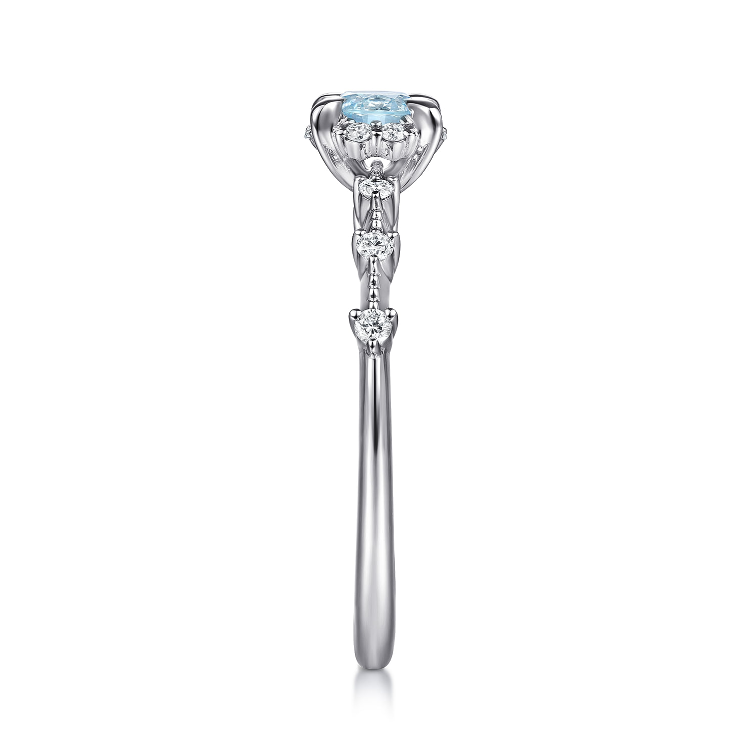 14K White Gold Round Aquamarine and Diamond Halo Ring