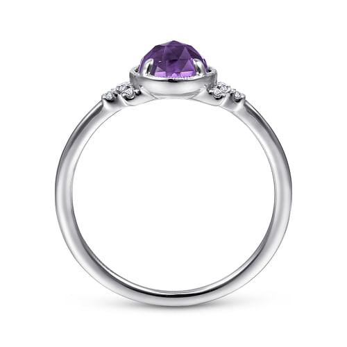 14K White Gold Round Bezel Set Amethyst Ring with Diamond Side Accents - 0.05 ct - Shot 2