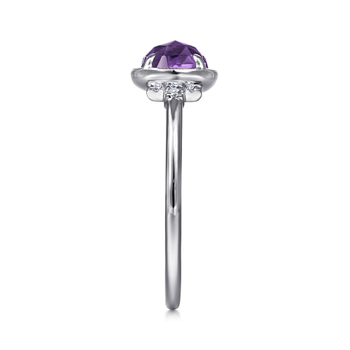 14K White Gold Round Bezel Set Amethyst Ring with Diamond Side Accents - 0.05 ct - Shot 4