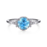 14K White Gold Round Bezel Set Blue Topaz Ring with Diamond Side Accents - 0.05 ct