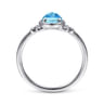 14K White Gold Round Bezel Set Blue Topaz Ring with Diamond Side Accents - 0.05 ct
