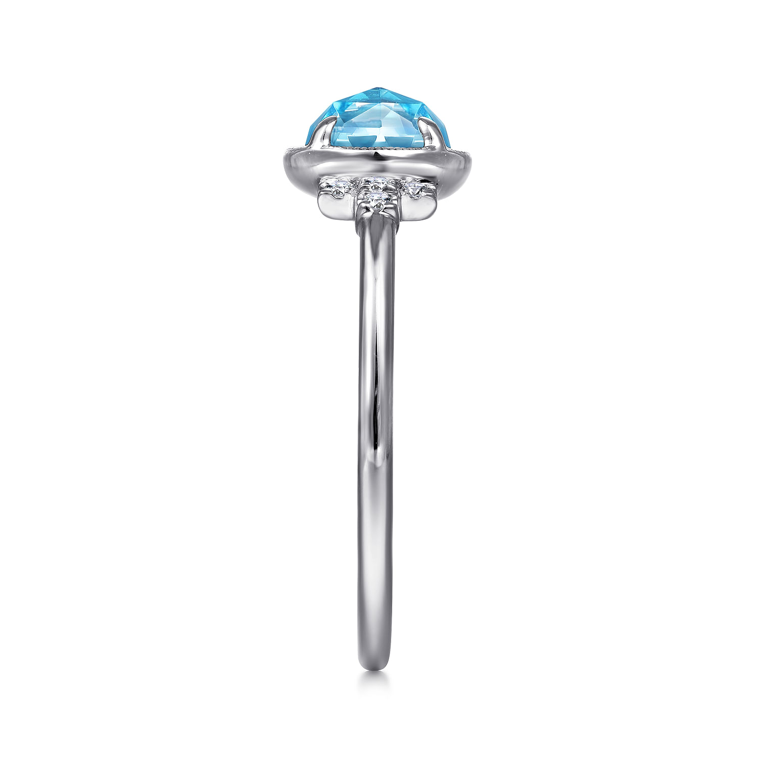 14K White Gold Round Bezel Set Blue Topaz Ring with Diamond Side Accents - 0.05 ct - Shot 4