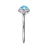 14K White Gold Round Bezel Set Blue Topaz Ring with Diamond Side Accents - 0.05 ct